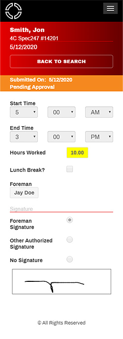 Construction Custom Software: Employee Time Entry